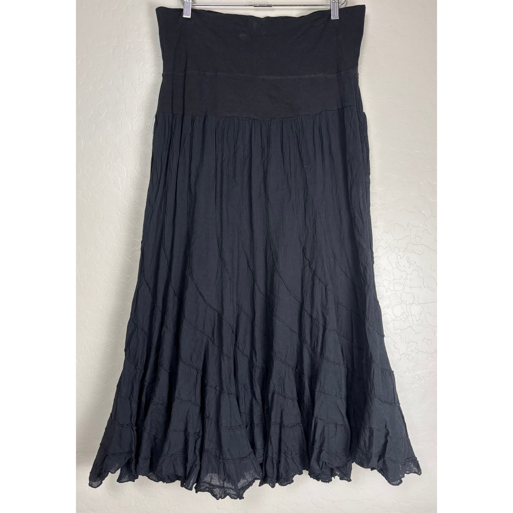 NEW Cute Options Black Cotton Gauze Tiered Maxi Skirt XL Boho Ruffle 2241